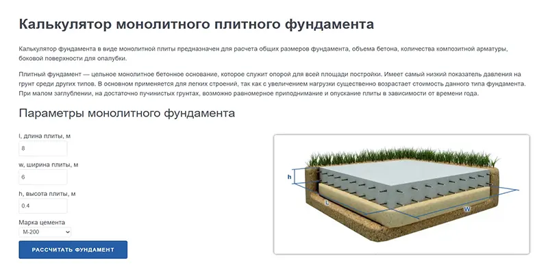 Расчет плиты фундамента